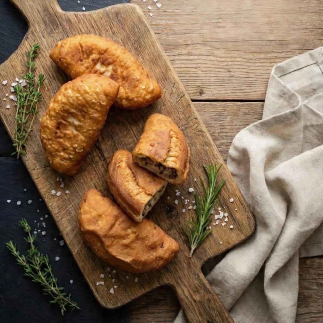Leipuri muotoilee käsin lihapiirakkaa leipomon työpöydällä